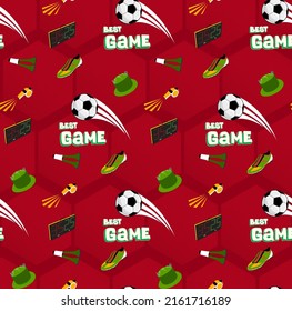 Seamless pattern with soccer ball, urban geometric elements and power motion trails. Grunge neon texture background. Football sport. 