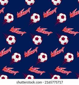 Seamless pattern with soccer ball, winner. Football sport. 