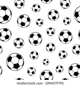 Seamless pattern of soccer balls, black on white