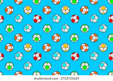 Patrón sin fisuras de pelotas de fútbol. Fondo colorido del patrón de las bolas de fútbol. Patrón de balón de fútbol sin fisuras. Balón de fútbol o diseño de dibujos animados de fútbol.