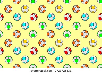 Patrón sin fisuras de pelotas de fútbol. Fondo colorido del patrón de las bolas de fútbol. Patrón de balón de fútbol sin fisuras. Balón de fútbol o diseño de dibujos animados de fútbol.