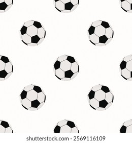 Seamless pattern with soccer balls on a white background. Perfect for sports-themed projects, textile prints, wallpapers, and promotional materials.