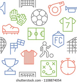 Seamless pattern soccer theme, outline icon on white background for use as wallpaper or background