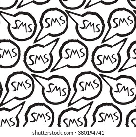 Seamless pattern with a social element phone mail , made like black brush art