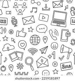 Seamless pattern of social media doodle. Online communication in sketch style. Vector illustration 