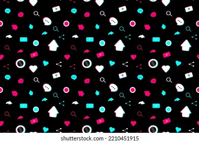 Seamless pattern with social media signs. Background for fabric, wrapping, wallpaper, social media. Decorative print. EPS10