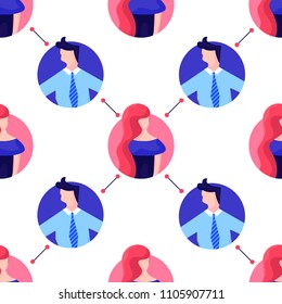 Seamless pattern with social network and social media marketing.Girl and man like and  thinking about social media technology communication isolated vector illustration.