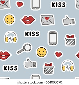 Seamless pattern of social networks. For young people. Vector illustration.