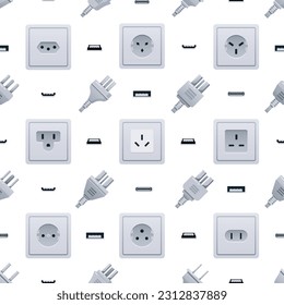 Seamless Pattern with Sockets And Plugs In A Repetitive Design. Perfect For Adding A Modern And Functional Touch