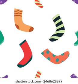 Seamless pattern with socks on a white background. Vector repeating texture. Perfect for printing on fabric or paper.