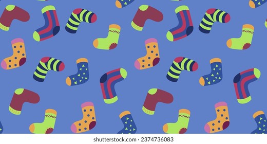 Seamless pattern with socks. Stylish funny socks pattern with different textures. Design for fabrics, wallpaper.	
