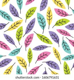 seamless pattern with soft color beatiful leaves with white background
