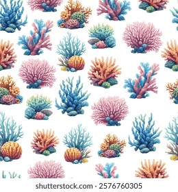 Seamless pattern with soft colorful corals 