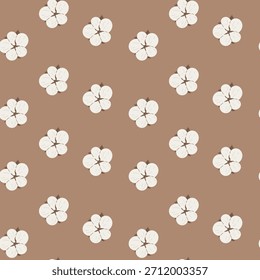 Seamless pattern with soft cotton blooms on warm beige background, perfect for textile, wrapping, fabric prints and botanical design