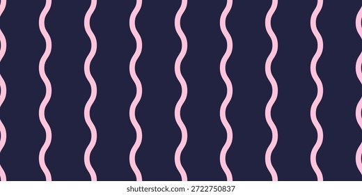 Modelo inconsútil con rayas onduladas rosadas suaves en un fondo marino profundo. Repetición decorativa mínima adecuada para textiles, impresión de telas, papel de embalaje, papelería y embalaje moderno.
