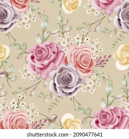 seamless pattern with soft Rose flower watercolor