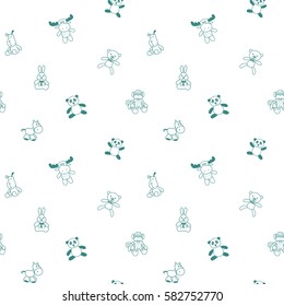 Seamless pattern with soft toys. Outline style. Eps8