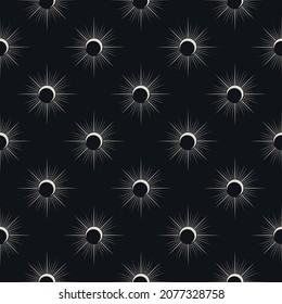 Seamless pattern with solar eclipse. Vector celestial background for design of  wrapping paper, covers, phone case and fabric.