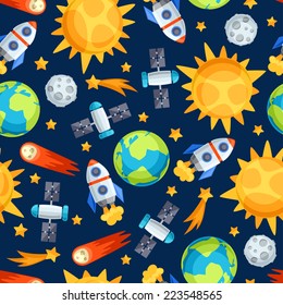 Seamless pattern of solar system, planets and celestial bodies.