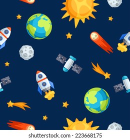 Seamless pattern of solar system, planets and celestial bodies.