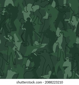 Patrón sin foco con el soldado. fondo de camuflaje para textiles, tejidos, ropa, artículos de papelería, medias y otros diseños.