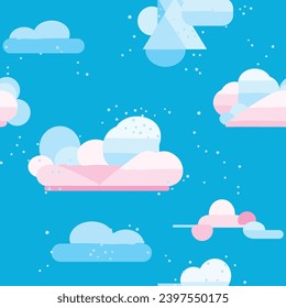 Seamless pattern, solid colour vector illustration of clouds in a retro geometric 80’s style