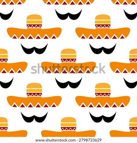 Seamless pattern with sombrero hat and mustache