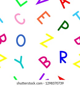 Seamless pattern of some colorful letters of alphabet isolated on a white background.