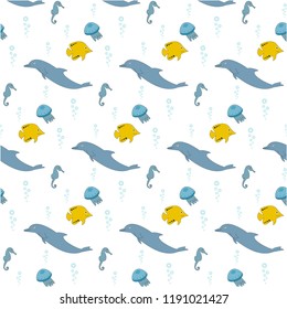 Seamless pattern with some cute marine animals