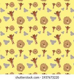 Seamless pattern of some wildlife from Africa for kid. Have vector of giraffe, elephant and male lion. 
