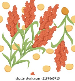 Seamless pattern Sorghum agriculture plant with seeds grain vector illustration on white background