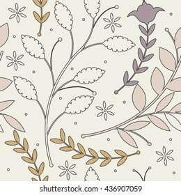 Seamless  pattern with soulful colorful plants on ivory background can be used for wallpapers, surface textures, textile,linen, kids cloth, pattern fills, page backgrounds and more designs. 
