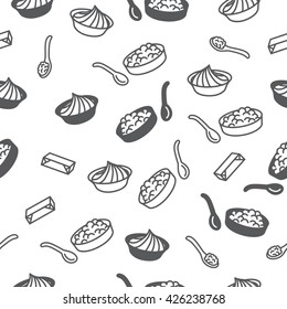 Seamless pattern with sour cream and farmer cheese.
Easy to change color. Mask is used.
