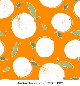 Seamless pattern. Sour fruits. Cute white oranges. Cartoon sketch, juicy citrus, delicious. Great for postcards, stickers, fabric and textile. Isolated background, vector illustration, print.