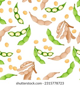 A seamless pattern of soybeans isolated on white background. vector illustration. foods background.