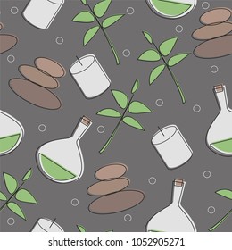 Seamless pattern of spa salon accessories - massage and stones - vector illustration on black background