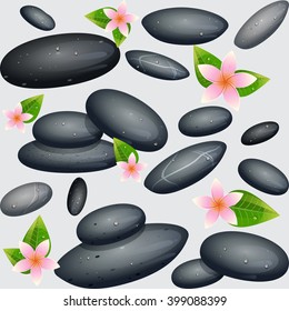 seamless pattern of spa stones and pink flowers