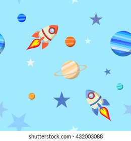 seamless pattern space background with Planets, rockets, stars, spaceship and comet  icons vector illustration.