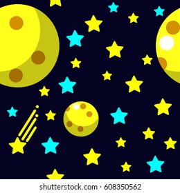 Seamless pattern with space, comet, stars and moon