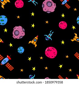 Seamless pattern with space design elements. Design element for poster,card, banner, sign, emblem. Vector illustration