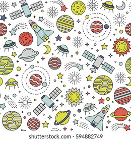 seamless pattern with space elements. colorful on white background