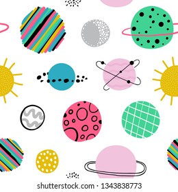 Seamless pattern with space elements. Creative nursery background. Perfect for kids design, fabric, wrapping, wallpaper, textile, apparel.