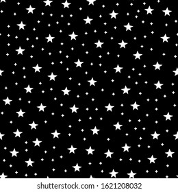 Seamless pattern with space graphic elements on dark background. Decorative starry backdrop