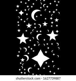 Seamless pattern with space graphic elements on dark background. Decorative galactic backdrop