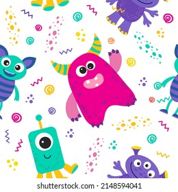 seamless pattern with space monsters in cartoon style. vector illustration