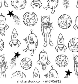 seamless pattern of space objects using hand drawing style