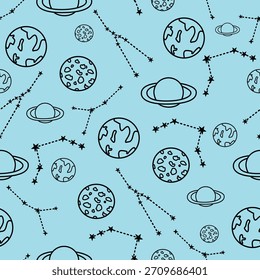 Patrón sin fisuras con el espacio, planeta, estrellas