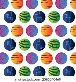Seamless pattern of space planets on a white background. Fantasy.