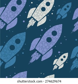 Seamless pattern with space rocket.