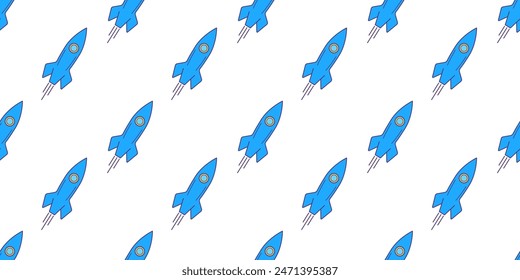 Seamless pattern with space rocket. Childish hand drawn repeat background. Simple allover pattern for fabric, kids